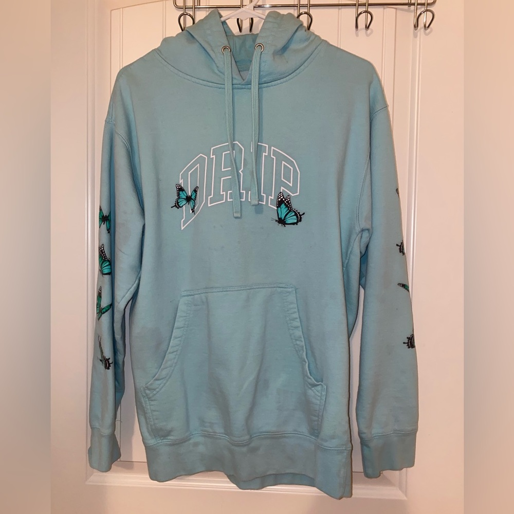 DRIP ADULT HOODIE GREAT CONDITIONS WITH BUTTERFLY DETAIL-TEAL COLOR